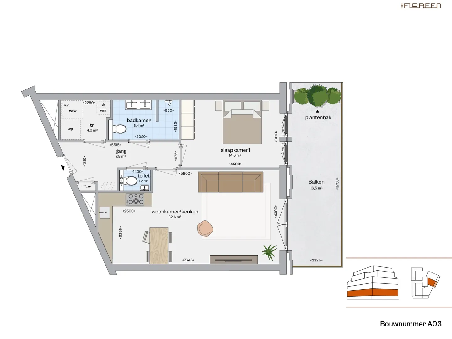 Fundaplattegrond appartement A03