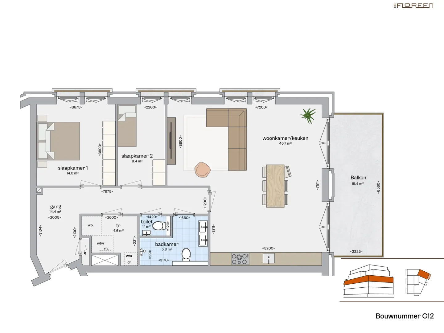 Fundaplattegrond appartement C12